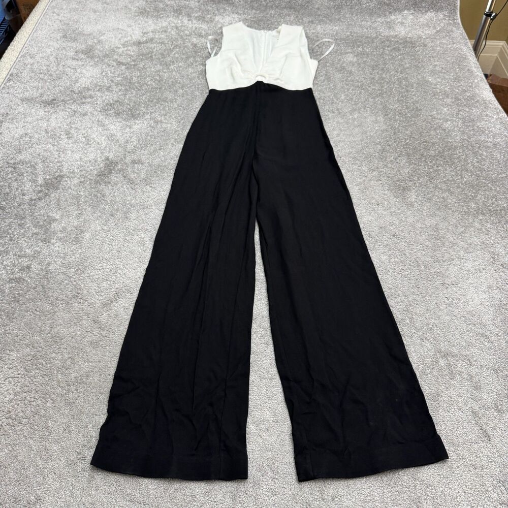 Ted Baker Colorblock Wide Leg Jumpsuit Womens 0 Black White V-Neck Sleeveless